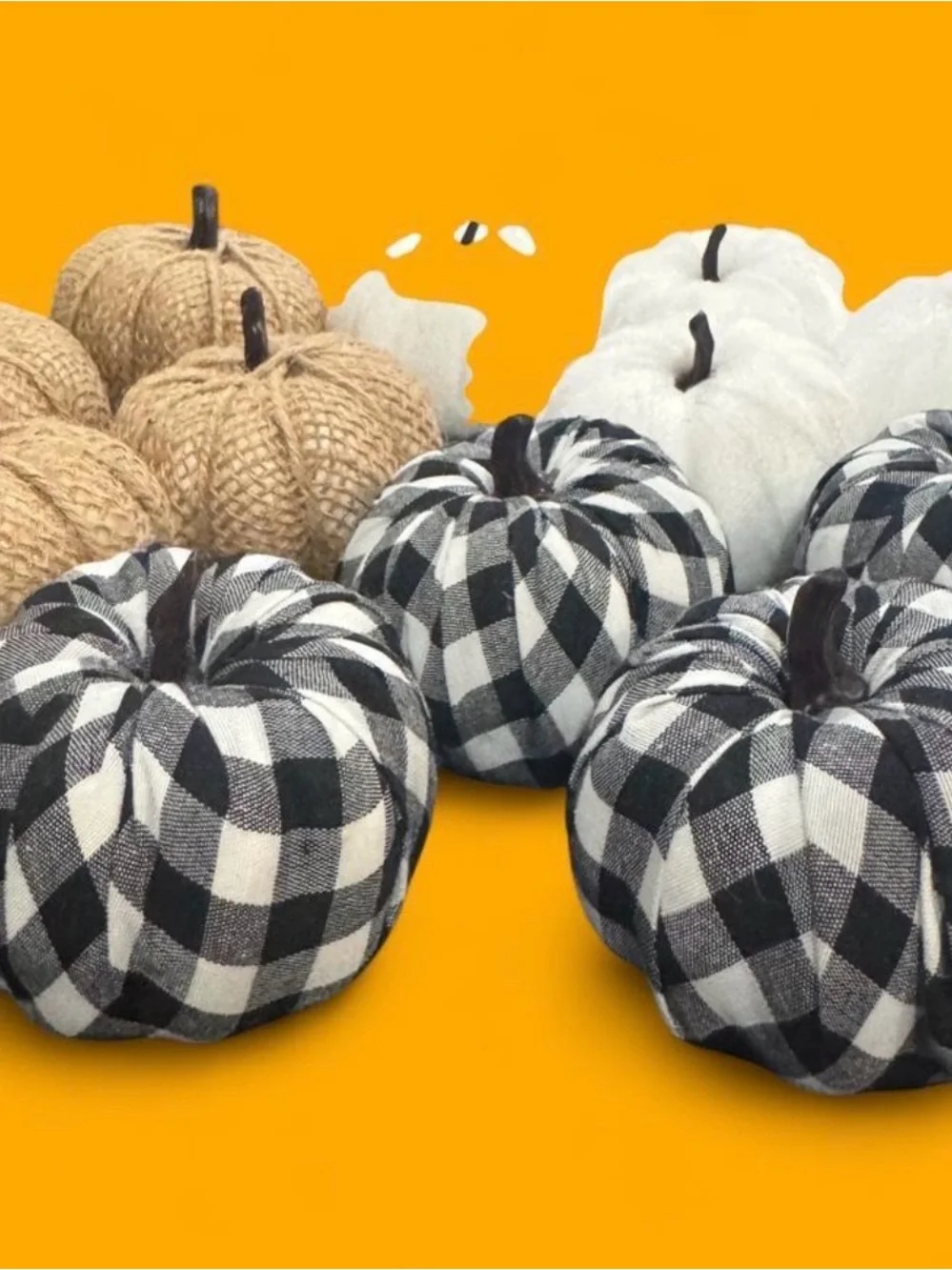 Source Unknown Buffalo Plaid, White & Tan Fabric Pumpkin Set